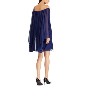 Lauren Ralph Lauren Georgette Cape Coctail Dress - in Bloom Blue – Size 10